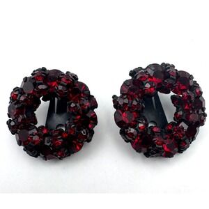 Vintage Rhinestone Earrings Red Wreath Japanned MCM